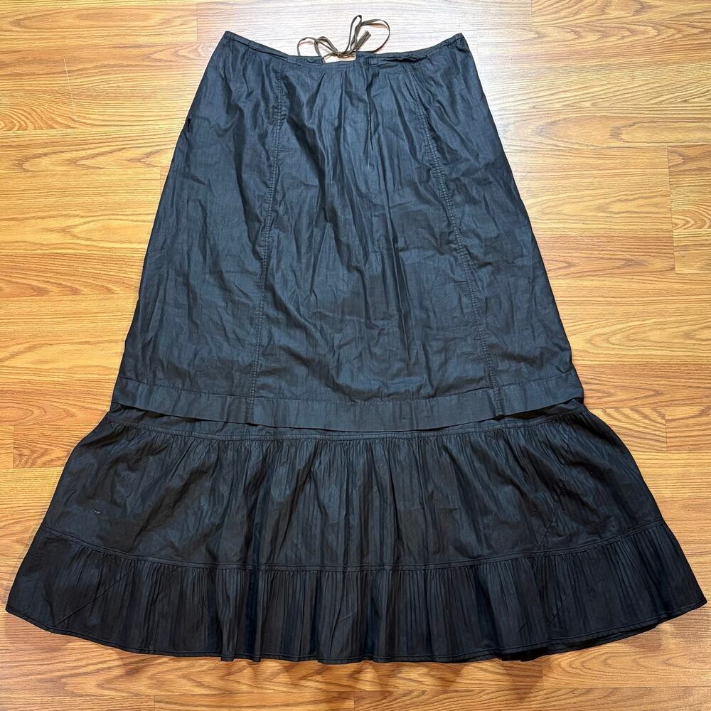 Vtg Handmade Victorian Petticoat Black Cotton Skirt M-L Tiered Ruffle Drawstring